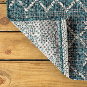 Ourika Moroccan Geometric Textured Weave Indoor/outdoor Round Rug